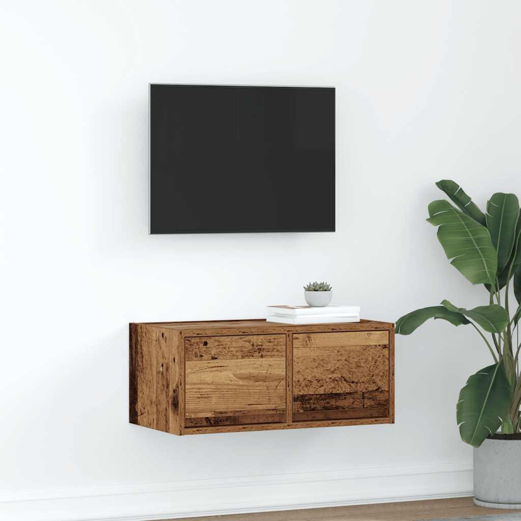 Væghængt tv-bord 60×31×25,5 cm - konstrueret træ i antikt trælook