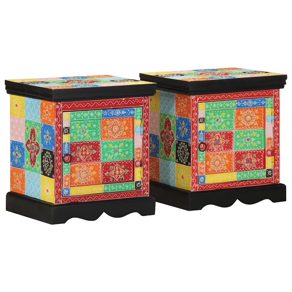 Sengeskabe 2 stk 40x35x45 cm massivt mangotræ flerfarvet