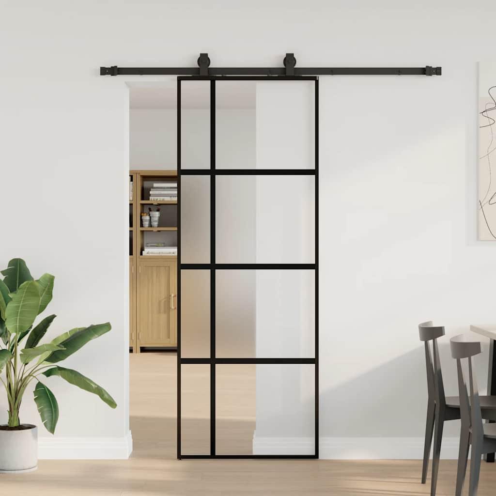 Skydedør i hærdet glas med hardwaresæt 76×205 cm - sort