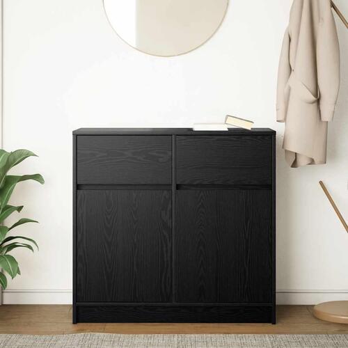 Skænk med skuffe 80x34x76 cm konstrueret træ sort egetræ