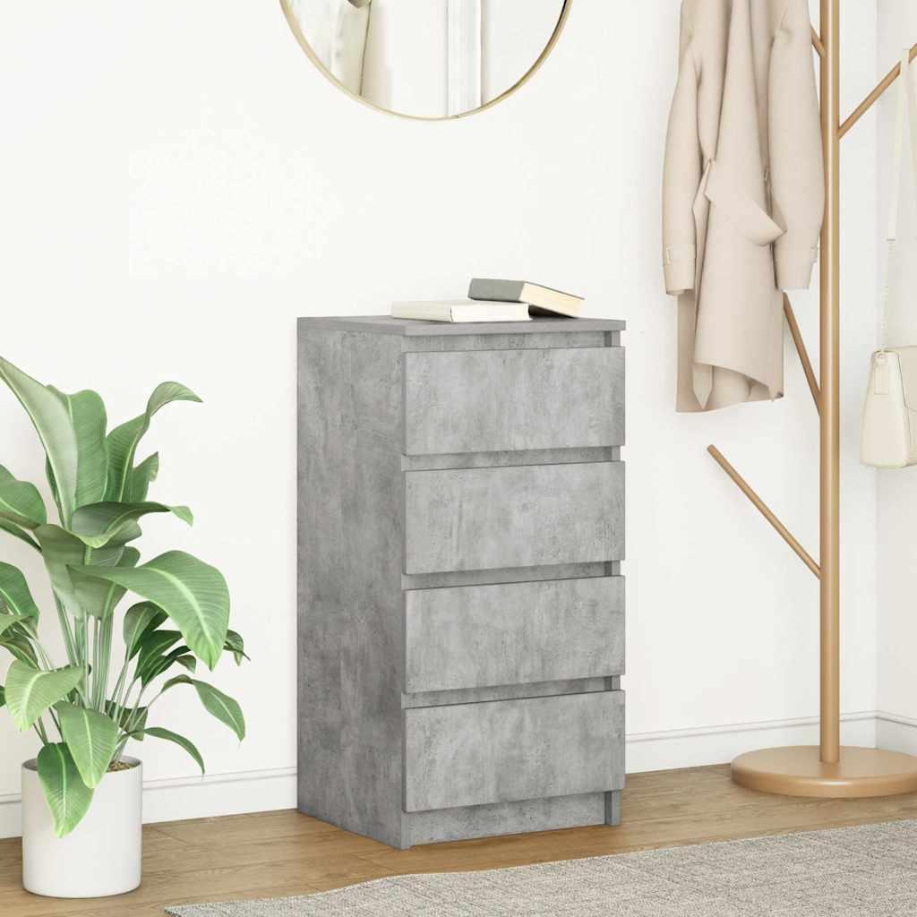 Skænk 37,5×35×76 cm i konstrueret træ - betongrå, 4 skuffer