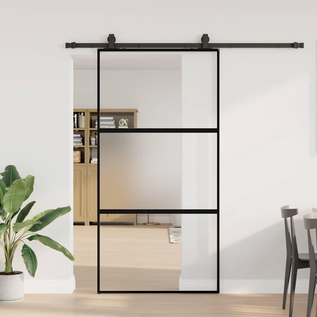 Skydedør med hardwaresæt 102,5x205 cm hærdet glas sort