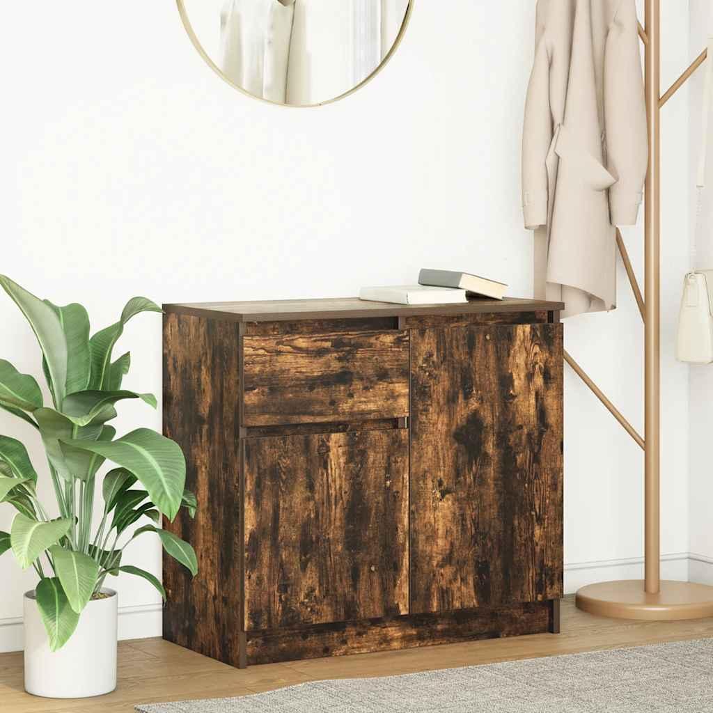 Skænk med skuffe 71x35x65 cm konstrueret træ røget egetræ