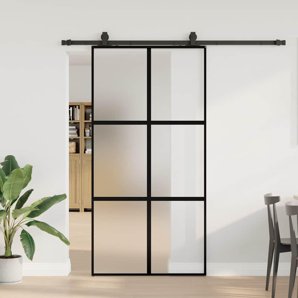 SkydedÃ¸r med hardwaresÃ¦t 102,5x205 cm hÃ¦rdet glas sort