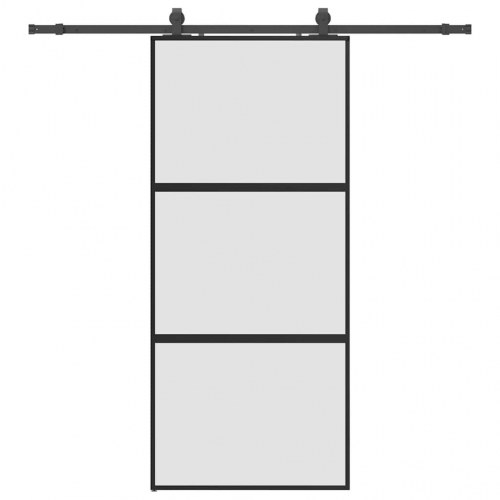 Skydedør med hardwaresæt 90x205 cm hærdet glas sort