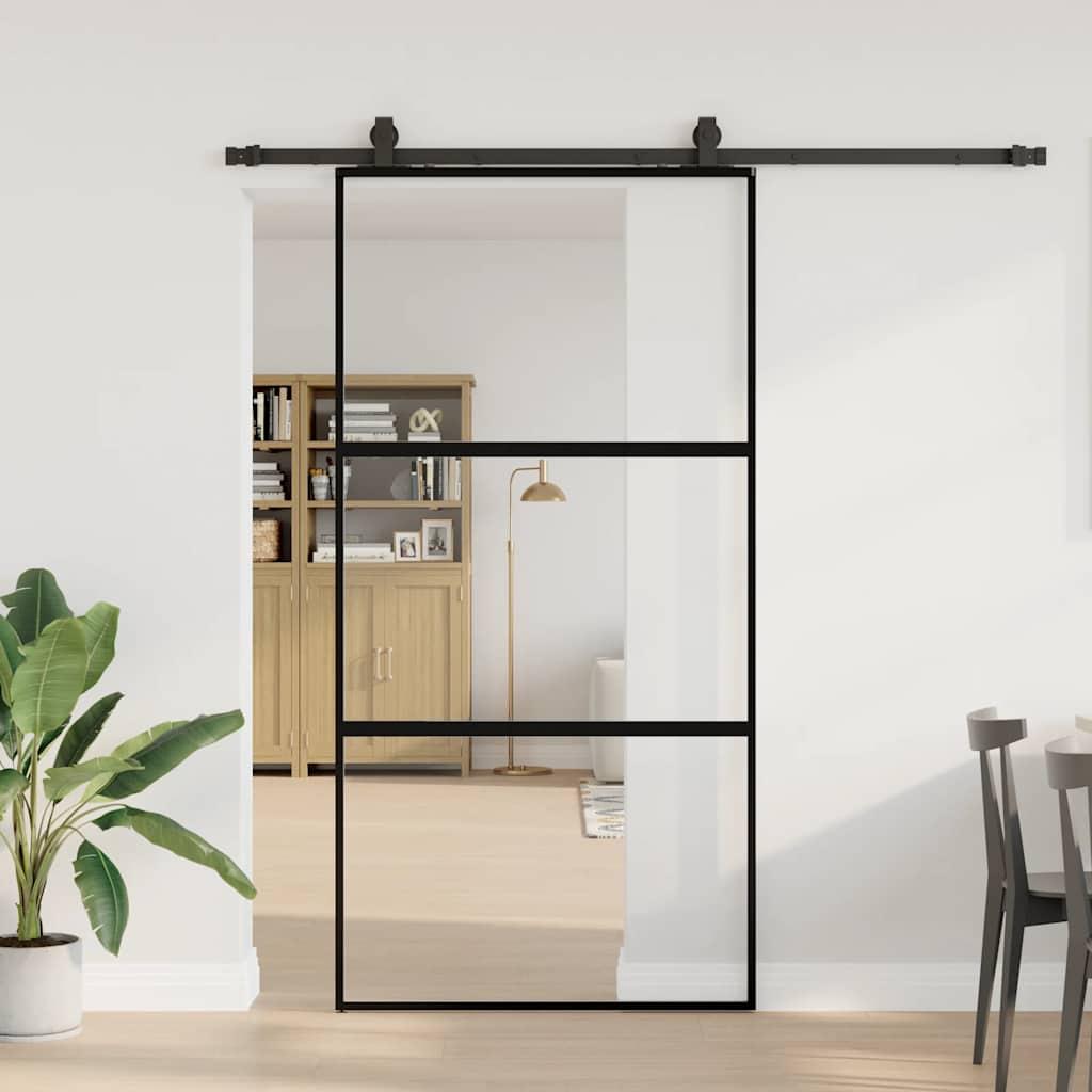 SkydedÃ¸r med hardwaresÃ¦t 102,5x205 cm hÃ¦rdet glas sort