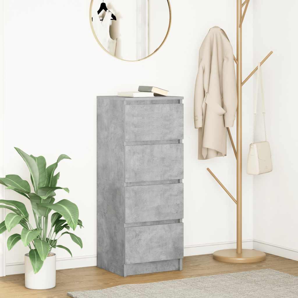 Skænk med 4 skuffer - 37,5×35×99 cm, betongrå konstrueret træ