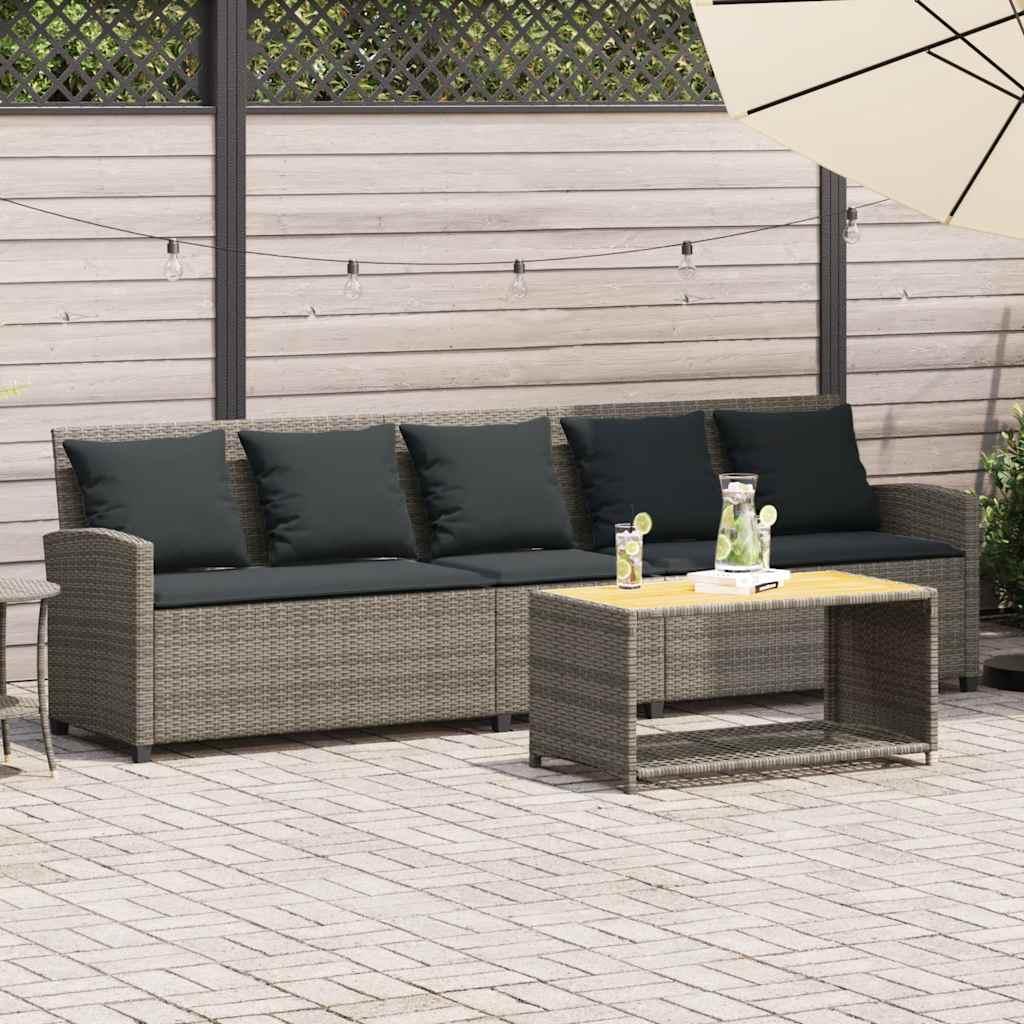 5-personers havesofa med hynder polyrattan grå