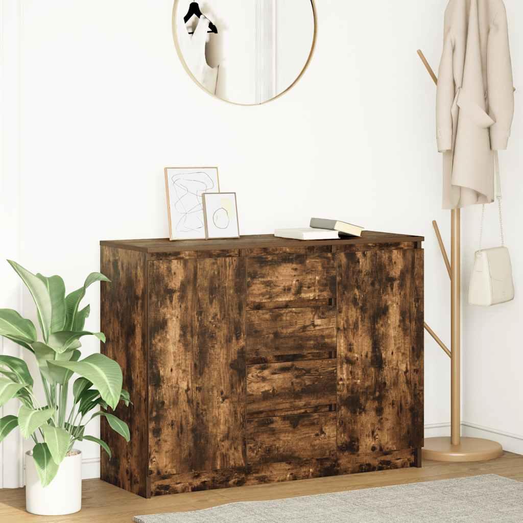 Skænk med skuffer 100,5x35x76 cm konstrueret træ røget egetræ