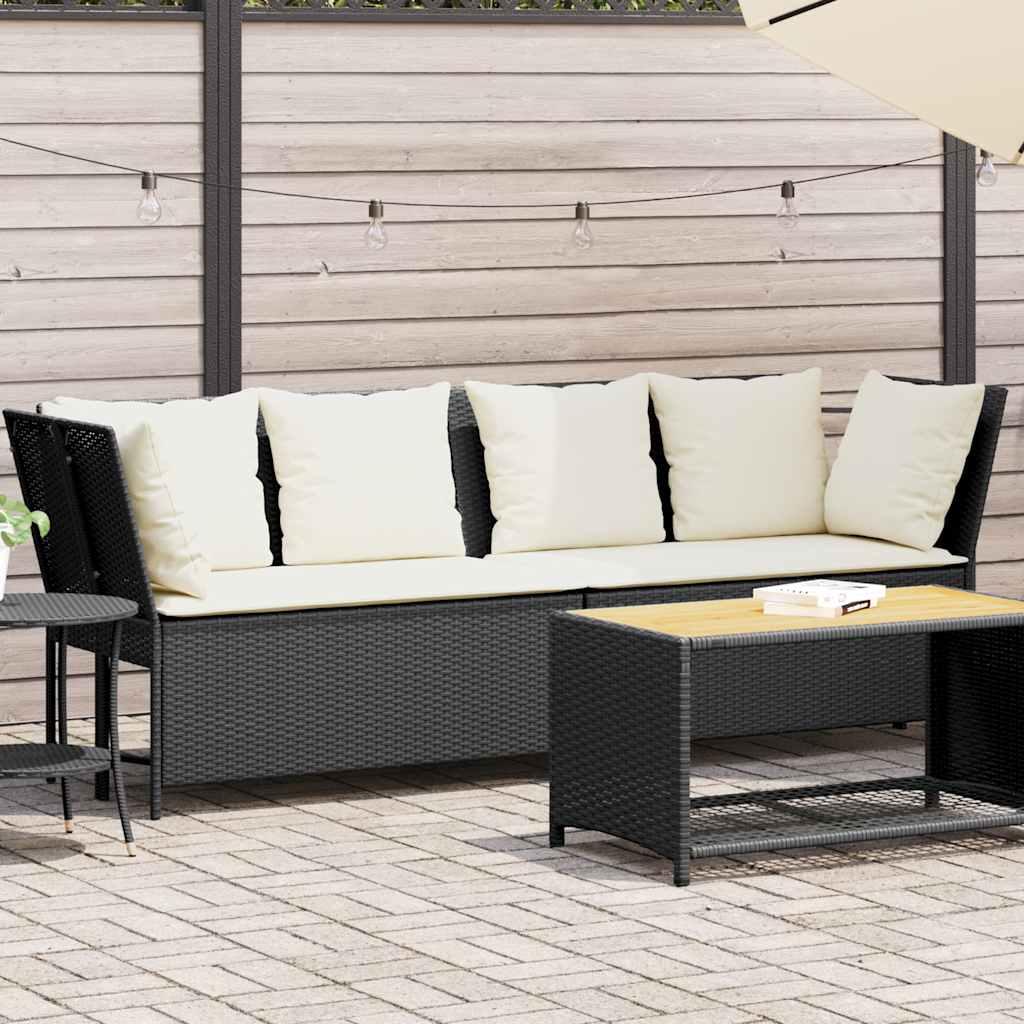 Havesofa i polyrattan med hynder - sort, modulopbygget