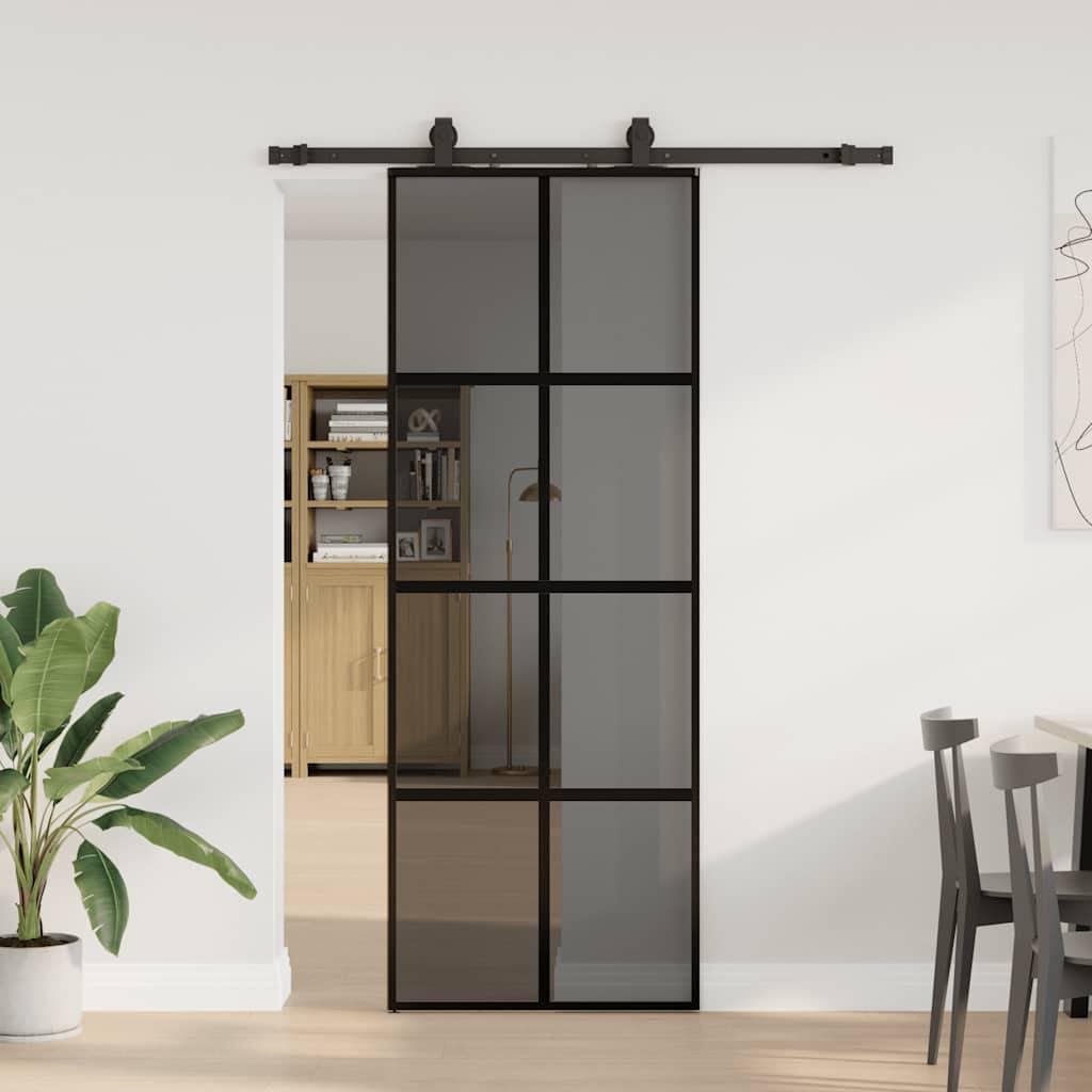 Skydedør i hærdet glas 76×205 cm med hardwaresæt - sort
