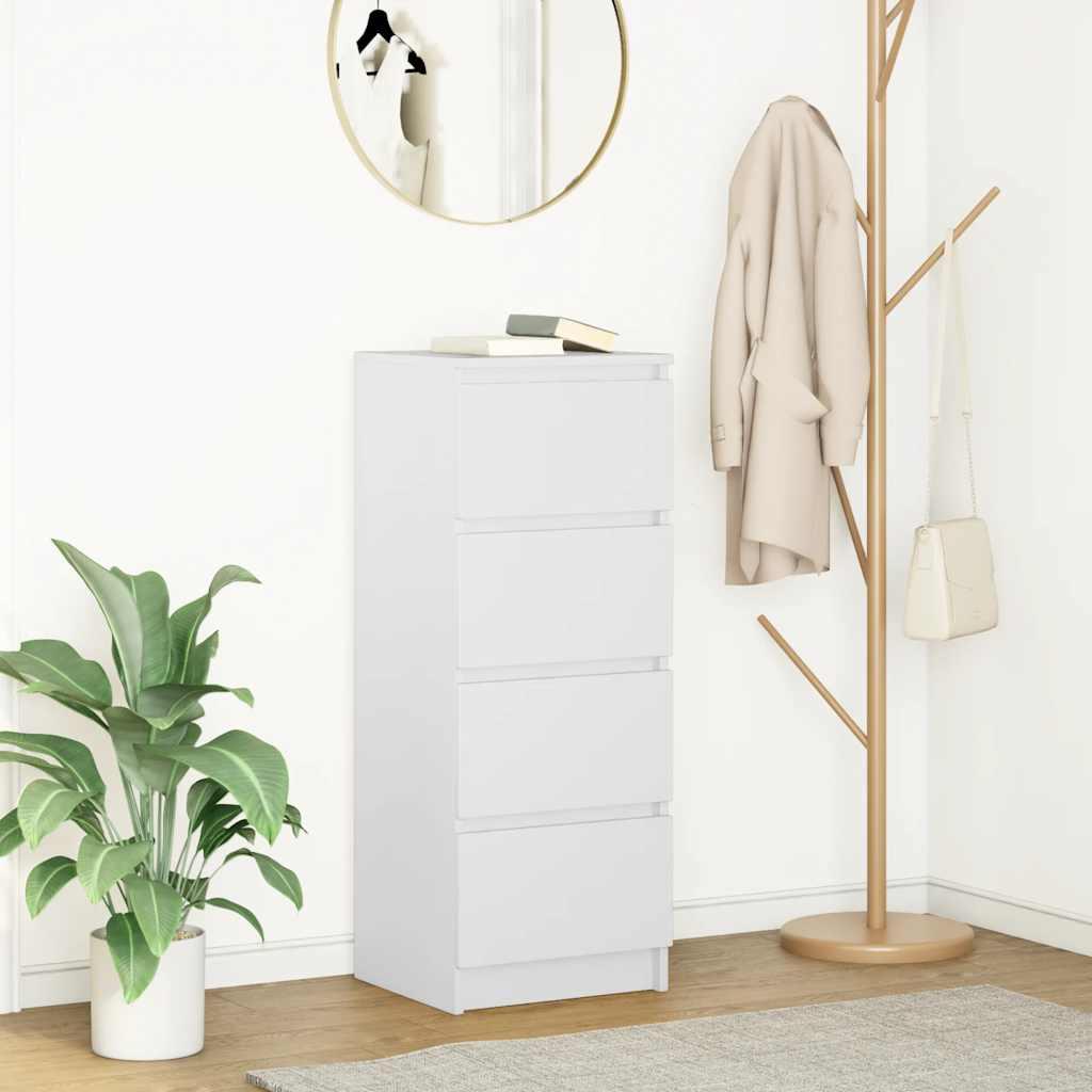 Skænk med 4 skuffer - 37,5 × 35 × 99 cm, hvid, konstrueret træ