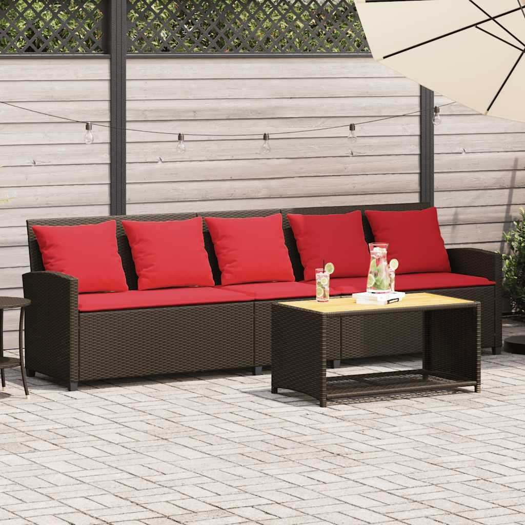 5-personers havesofa med hynder polyrattan brun