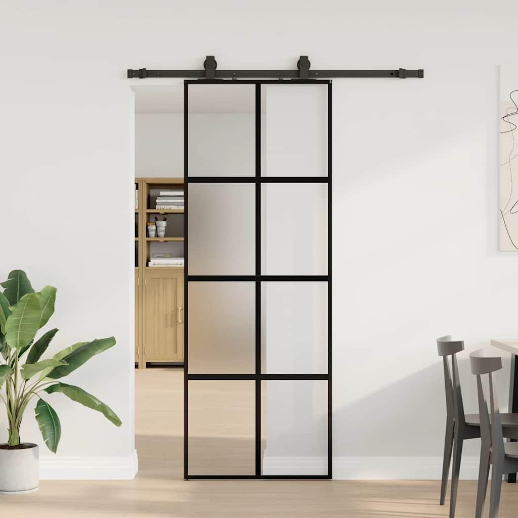 Skydedør i hærdet glas med hardwaresæt 76×205 cm - sort