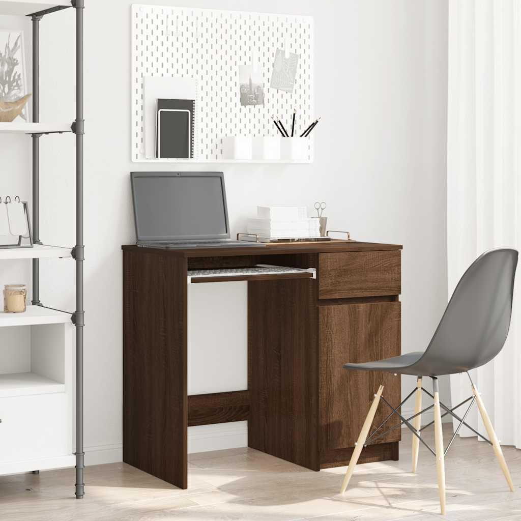Skrivebord 86×49×76 cm i konstrueret træ - brun egetræsfarve