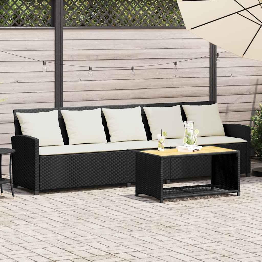 5-personers havesofa med hynder polyrattan sort