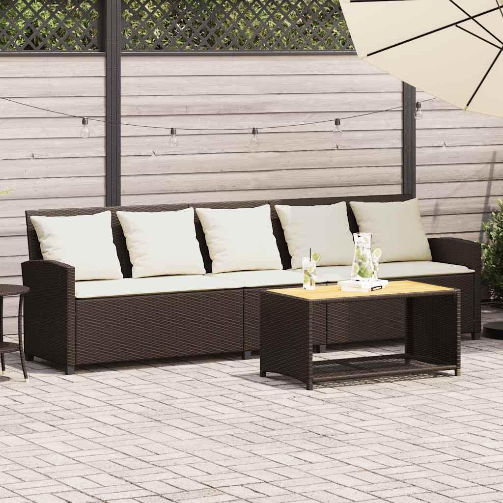5-personers havesofa med hynder polyrattan brun