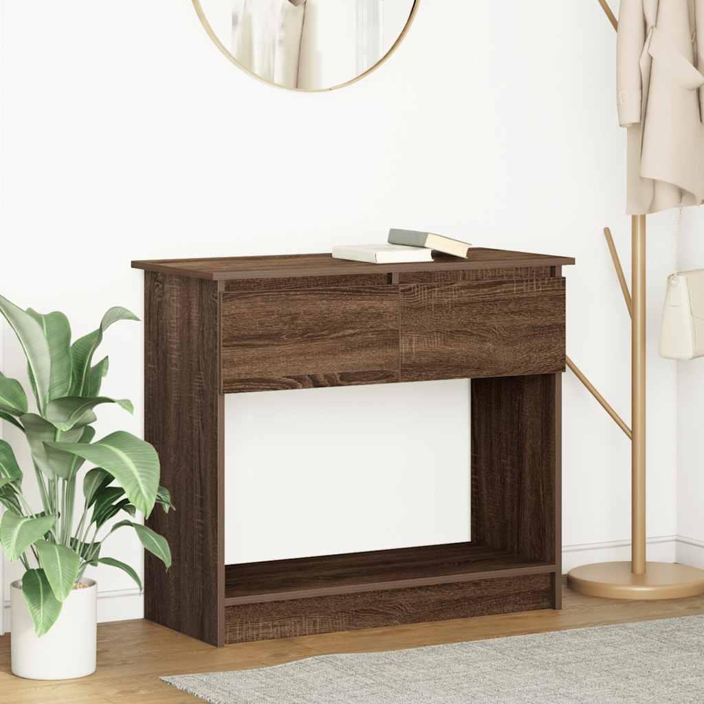 Konsolbord med skuffer 85,5x38,5x74,5 cm brun egetrÃ¦sfarve