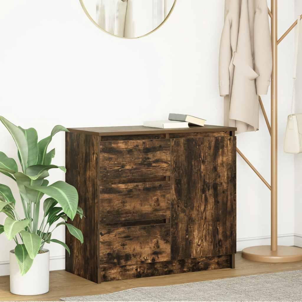 Skænk Med Skuffe 71X35X65 Cm Konstrueret Træ Kunsteg - Røget eg