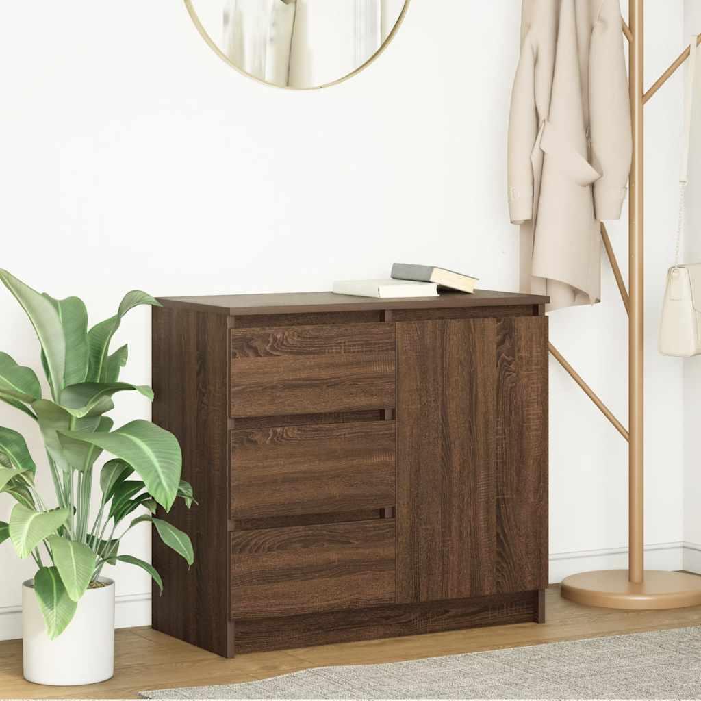 Skænk Med Skuffe 71X35X65 Cm Konstrueret Træ Kunsteg - Brun eg