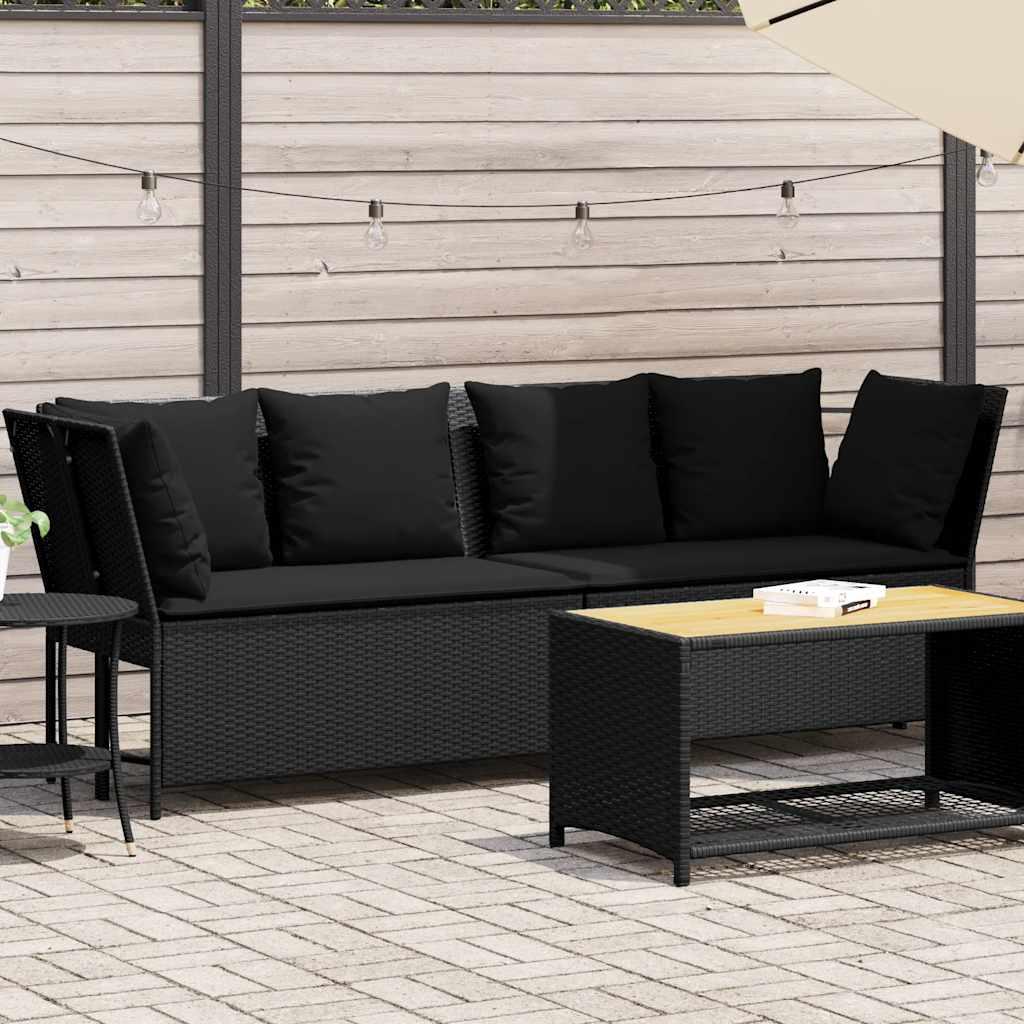 Havesofa i polyrattan med hynder - sort, modulært design