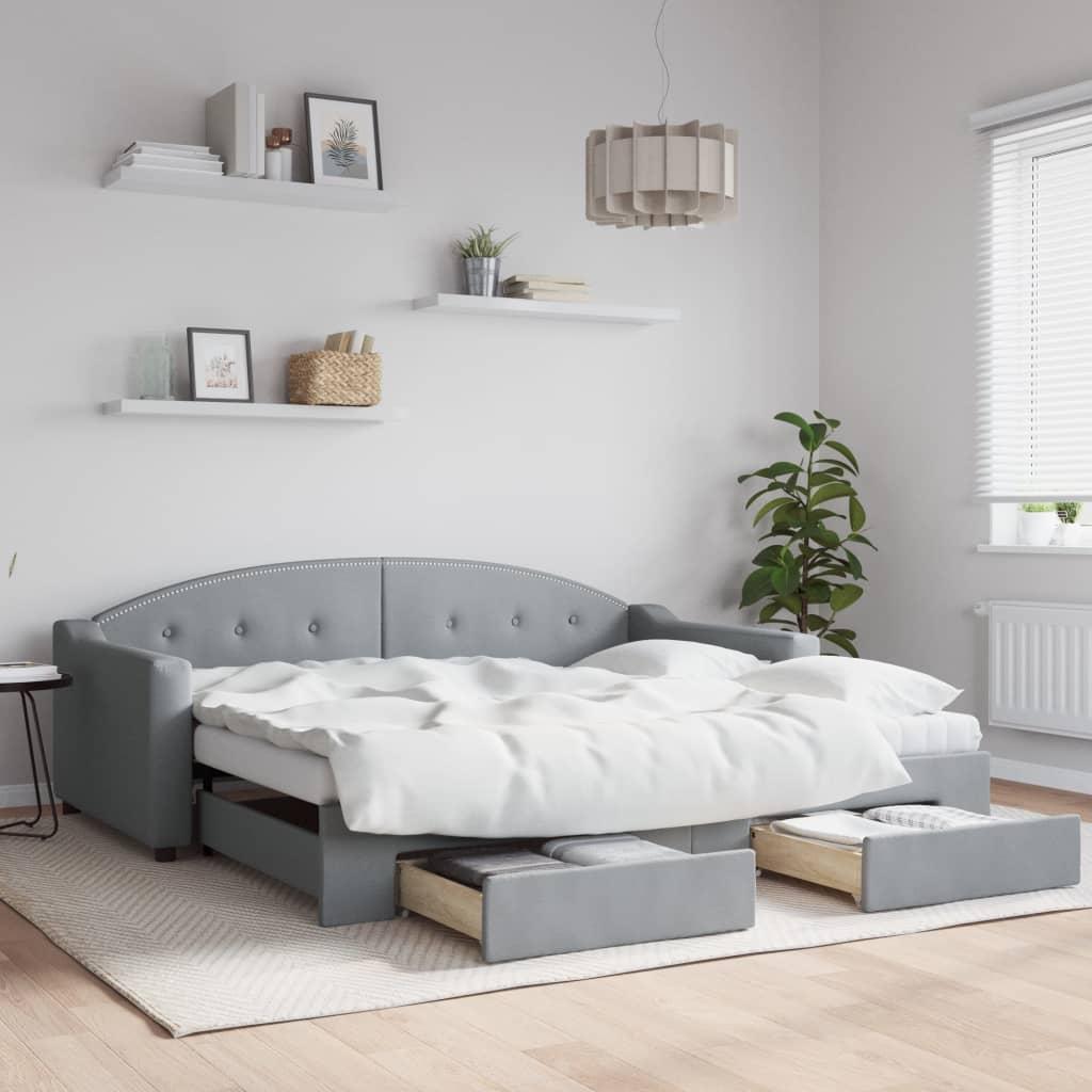 Daybed Stof Lysegrå - med udtræk og skuffe / 90 x 190 cm