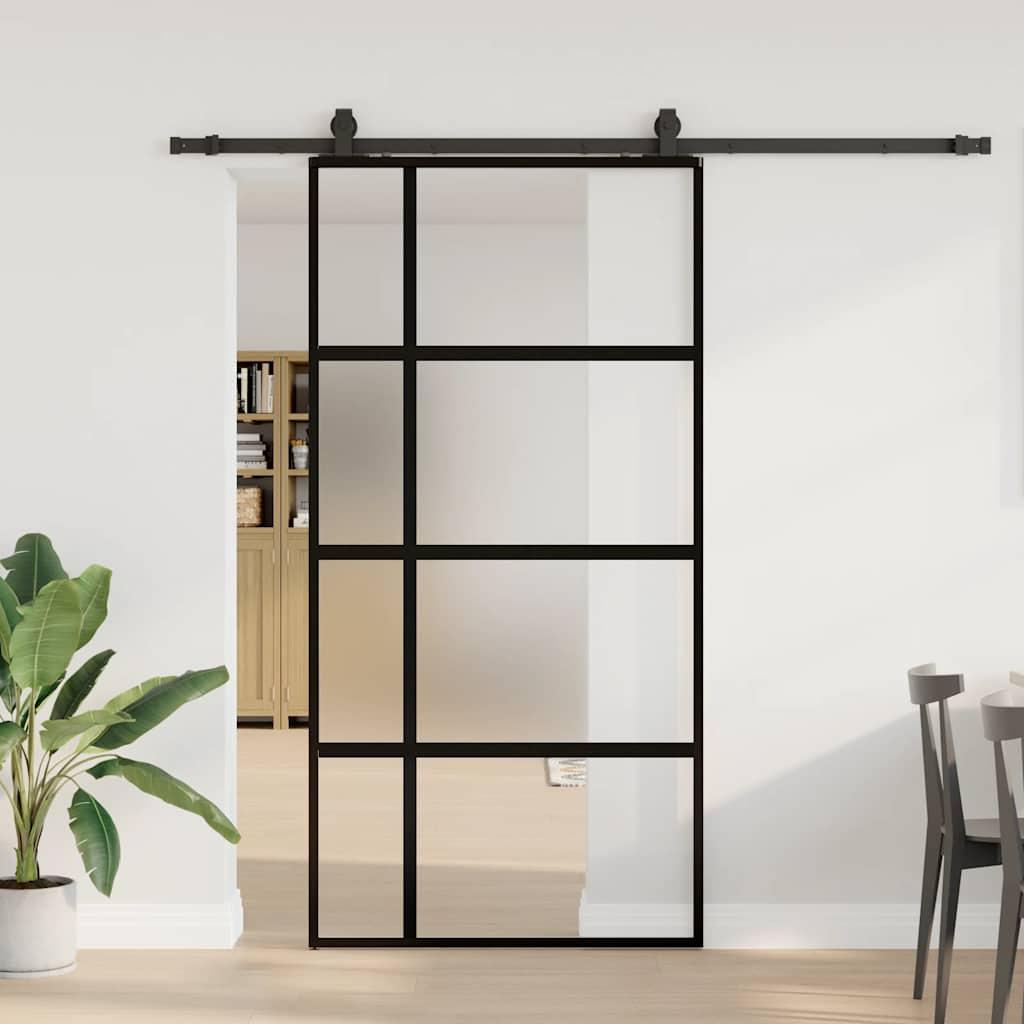 Skydedør i hærdet glas med hardwaresæt 102,5×205 cm - sort