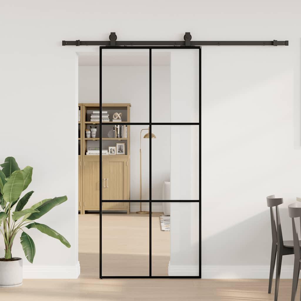 Skydedør med hardwaresæt 90x205 cm ESG glas sort