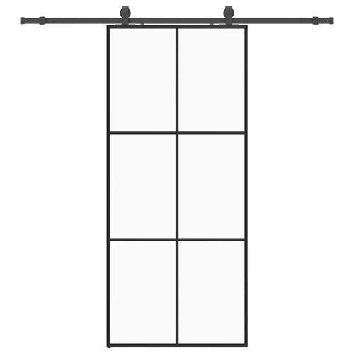 Skydedør med hardwaresæt 90x205 cm ESG glas sort