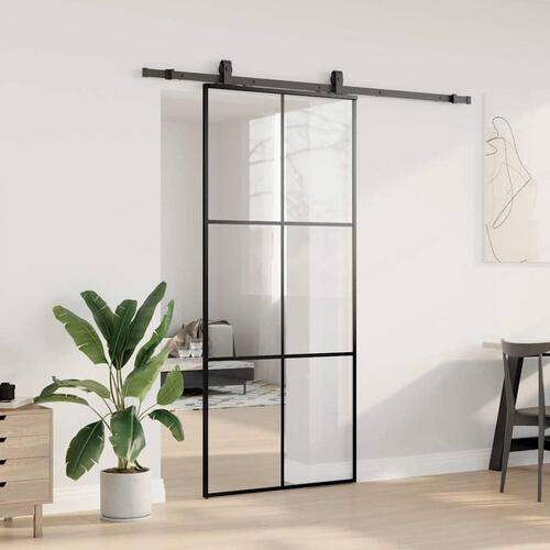 Skydedør med hardwaresæt 90x205 cm ESG glas sort