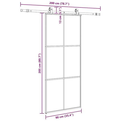 Skydedør med hardwaresæt 90x205 cm ESG glas sort