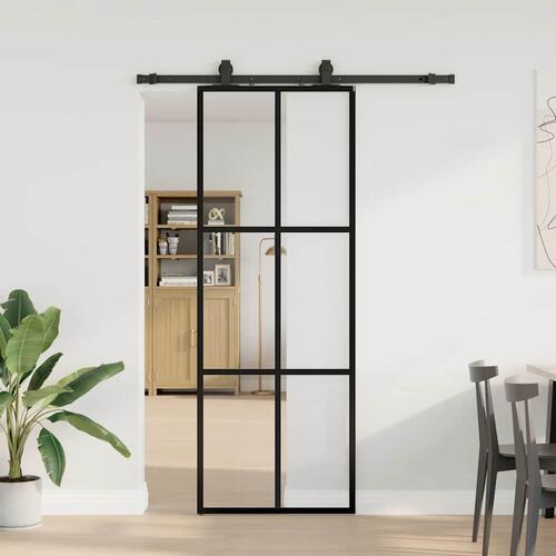 Skydedør med hardwaresæt 76x205 cm ESG glas sort