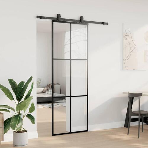 Skydedør med hardwaresæt 76x205 cm ESG glas sort