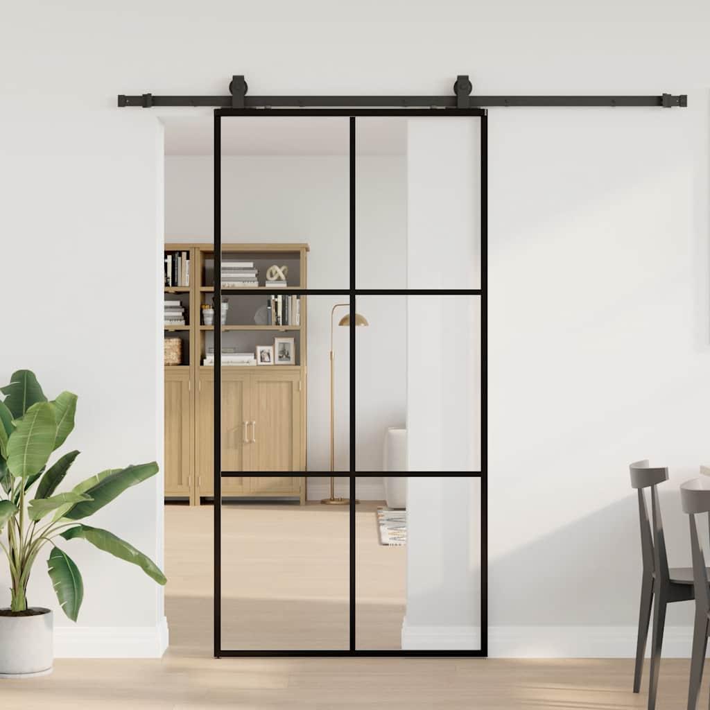 Skydedør med hardwaresæt 102×205 cm - ESG glas, sort