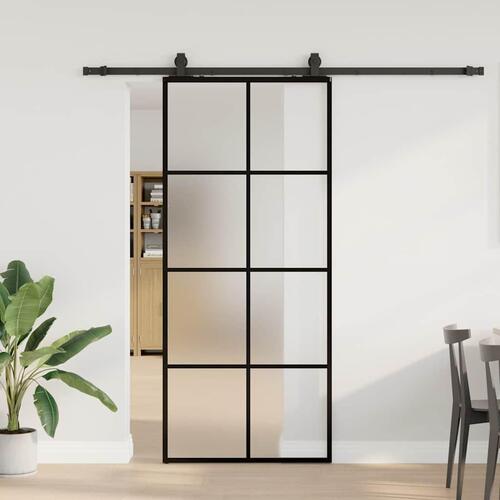 Skydedør med hardwaresæt 90x205 cm ESG glas sort