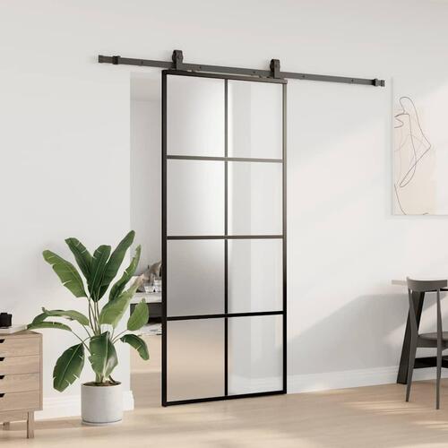 Skydedør med hardwaresæt 90x205 cm ESG glas sort