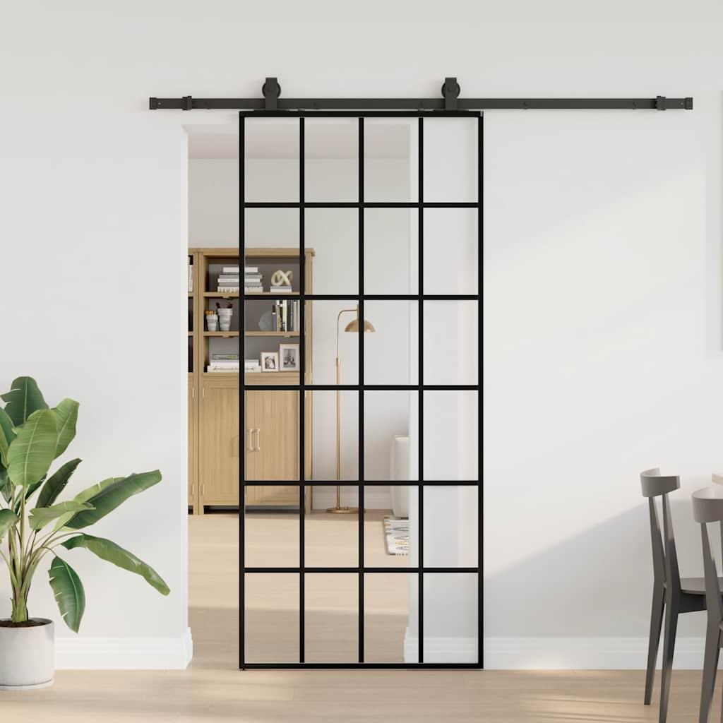 Skydedør med hardwaresæt 90x205 cm ESG glas sort