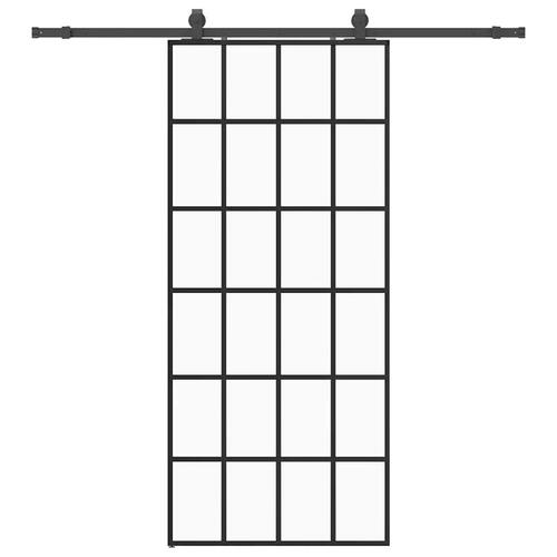 Skydedør med hardwaresæt 90x205 cm ESG glas sort
