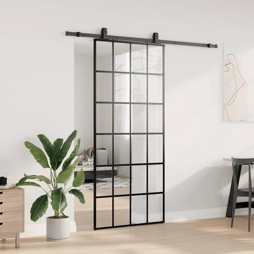 Skydedør med hardwaresæt 90x205 cm ESG glas sort