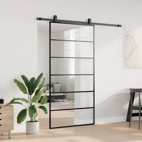 Skydedør med hardwaresæt 102x205 cm ESG glas sort