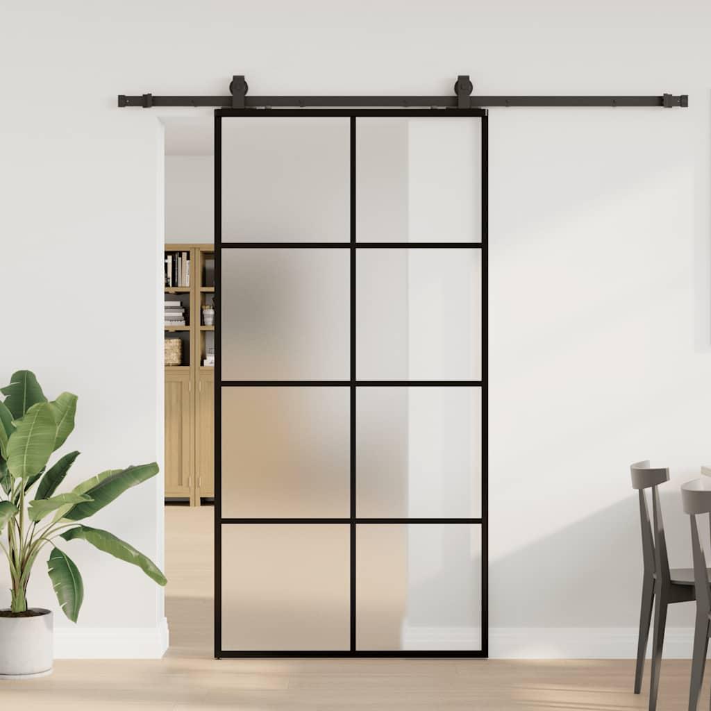 Skydedør med hardwaresæt 102,5×205 cm - ESG glas, sort