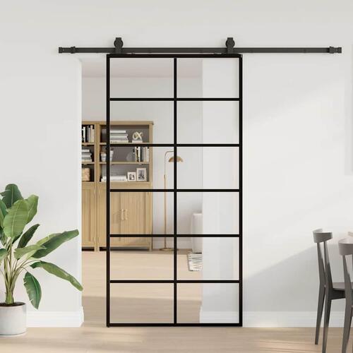Skydedør med hardwaresæt 102x205 cm ESG glas sort