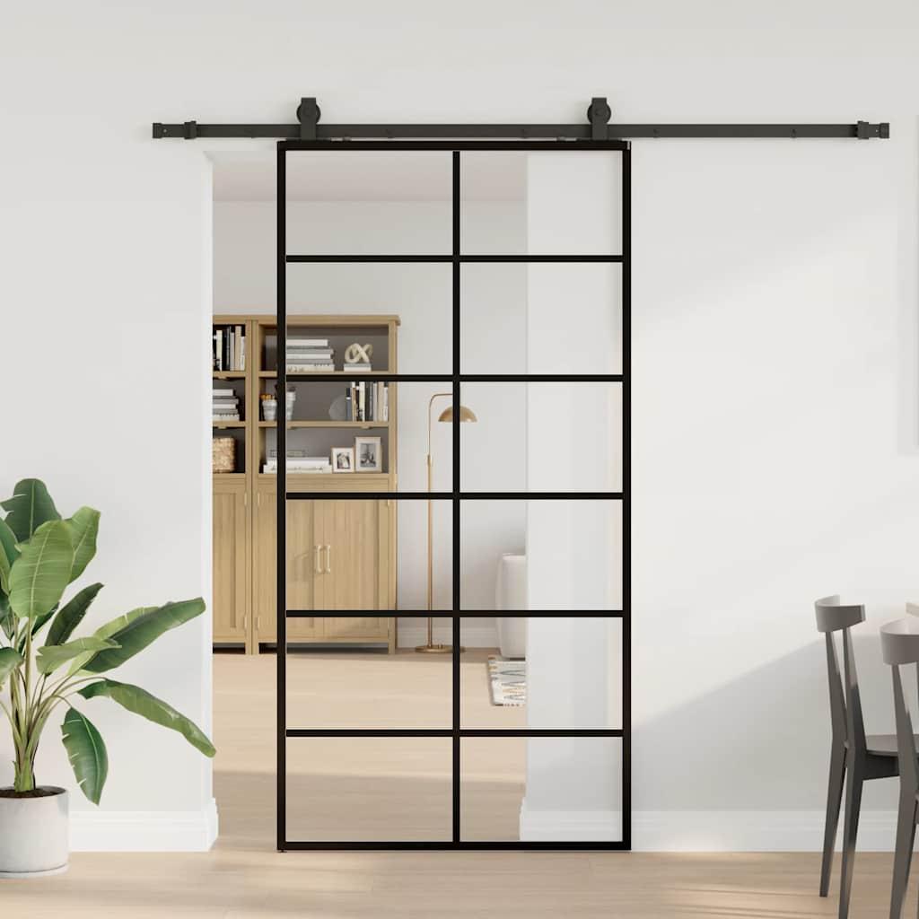 Skydedør med hardwaresæt 102x205 cm ESG glas sort