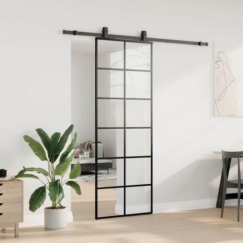 Skydedør med hardwaresæt 76x205 cm ESG glas sort