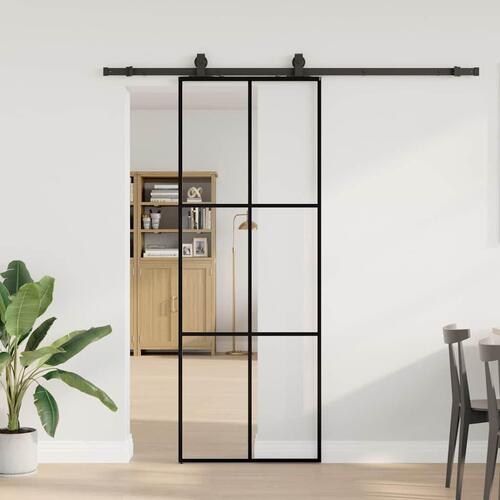 Skydedør med hardwaresæt 76x205 cm ESG glas sort