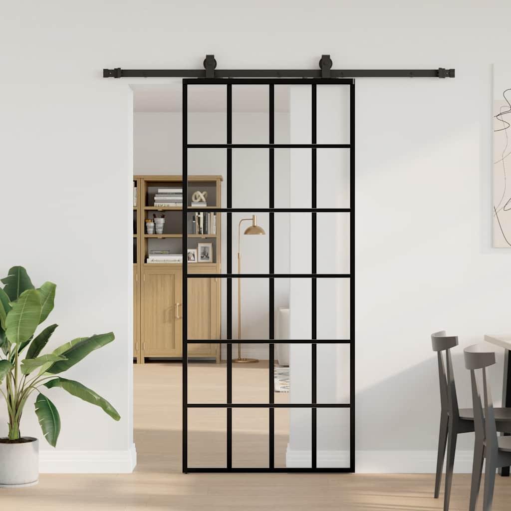 Skydedør med hardwaresæt 90×205 cm - ESG glas, sort