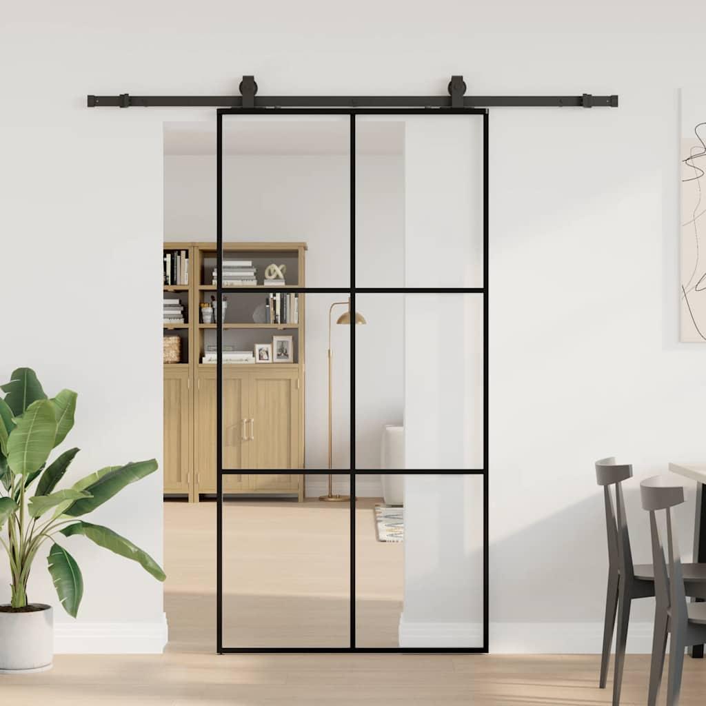 Skydedør med hardwaresæt 102x205 cm ESG glas sort