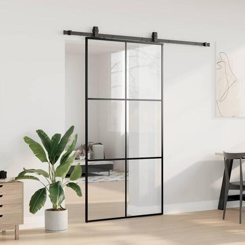 Skydedør med hardwaresæt 102x205 cm ESG glas sort