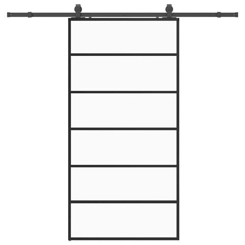 Skydedør med hardwaresæt 102x205 cm ESG glas sort