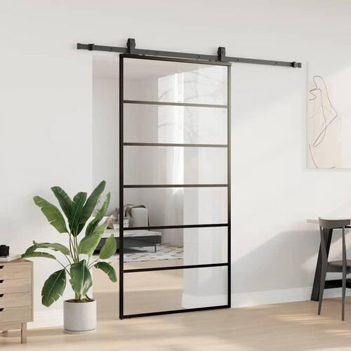 Skydedør med hardwaresæt 102x205 cm ESG glas sort